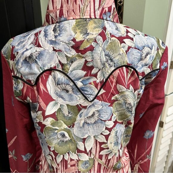 NOS USA Made Tem Tex Western Button Down Floral Rockabilly Snap Shirt Size 12 - Picture 7 of 10